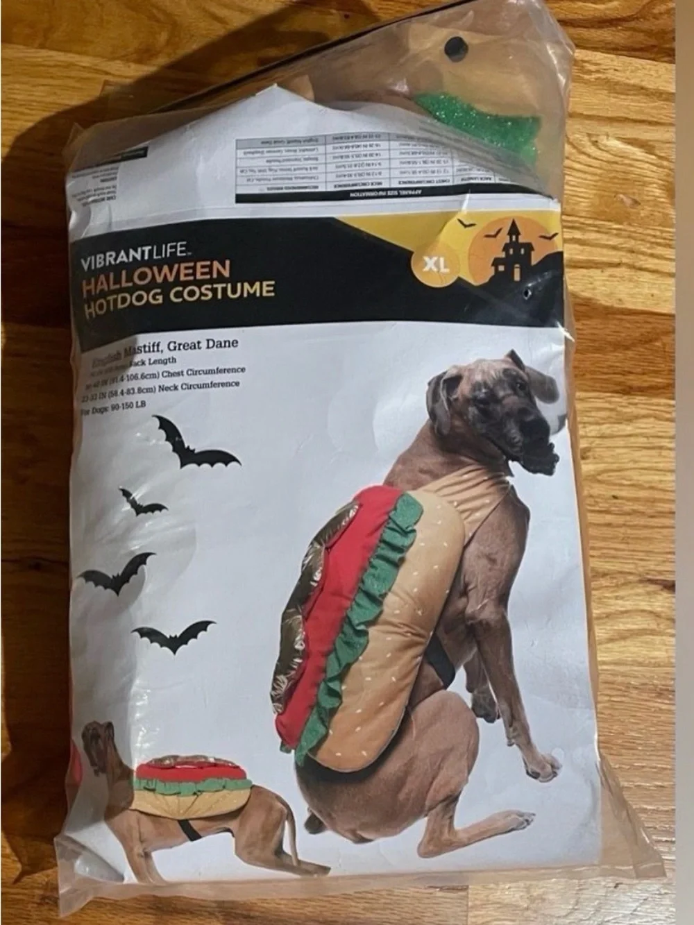 🆕 Hot Dog Costume Pet Size XL Dog (90-150 lbs) Halloween Vibrant Life 1 pc